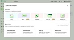 Brevo cieszy funkcjonalnościami takimi jak: kampanie whatsapp, kampanie sms, email marketing