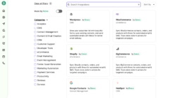 Zakładka z dostępnymi integracjami i wtyczkami w Brevo