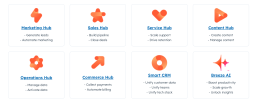 Widok na dostępne moduły aplikacji hubspot